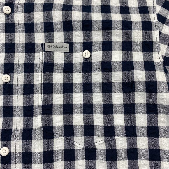 Columbia Shirt Men Large L Black White Gray Checkered Button Down Short Sleeves - Picture 2 of 13